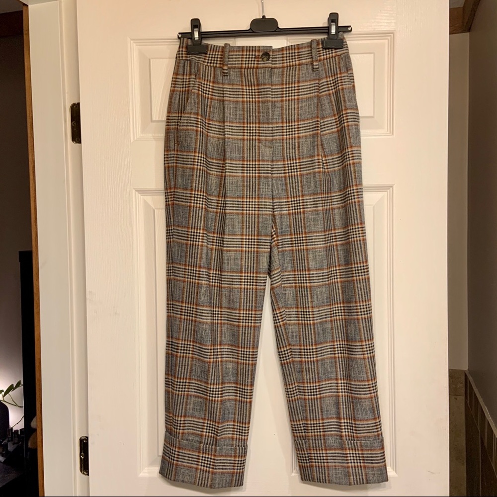 Aritzia Plaid Trousers in Gray and Orange